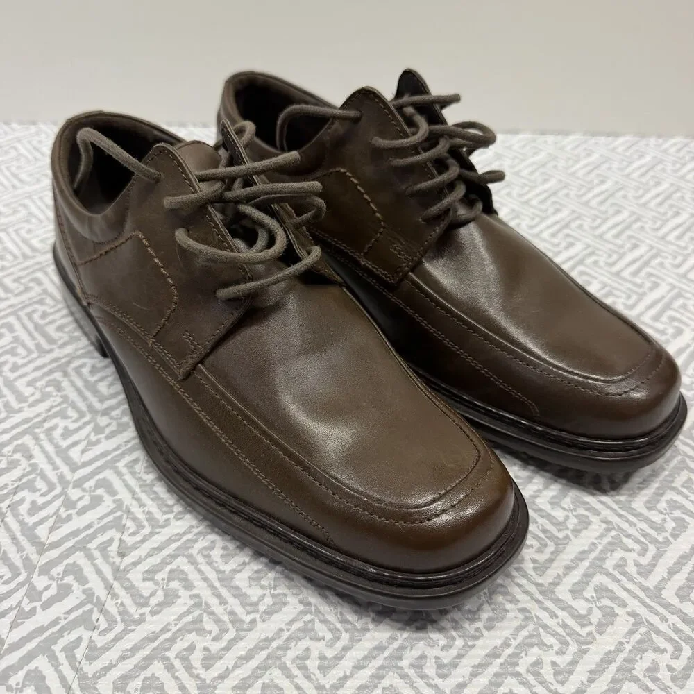 Ara Men Gero Brown Leather Derby Dress Shoes US 8 M Apron Toe Oxford Macchiato
